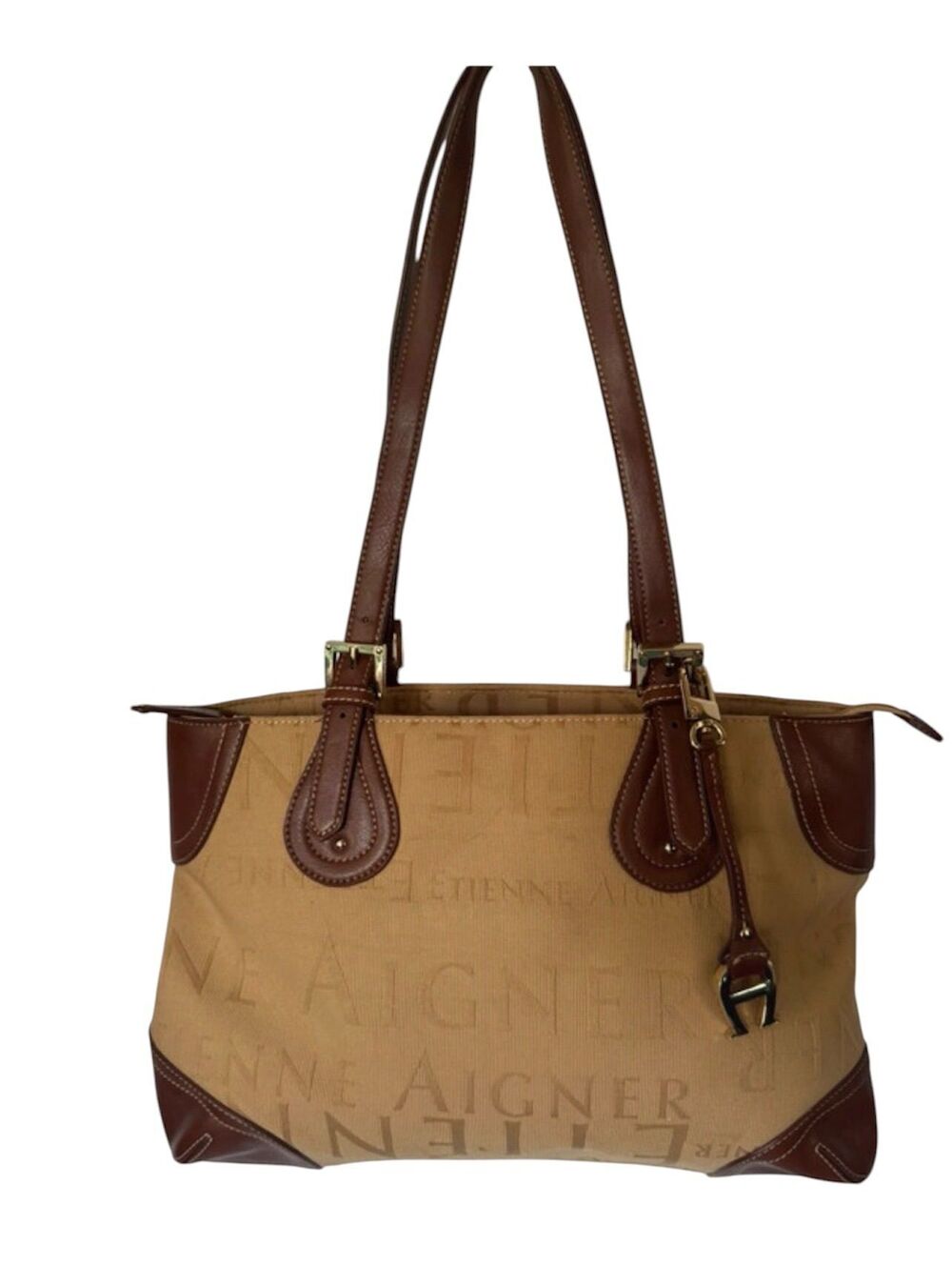 A1. Etienne Aigner monogram canvas and leather shoulder bag